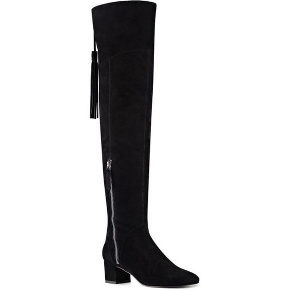 NEW NINE WEST BLACK SUEDE LEATHER OVER THE KNEE BOOTS - Picture 1 of 3
